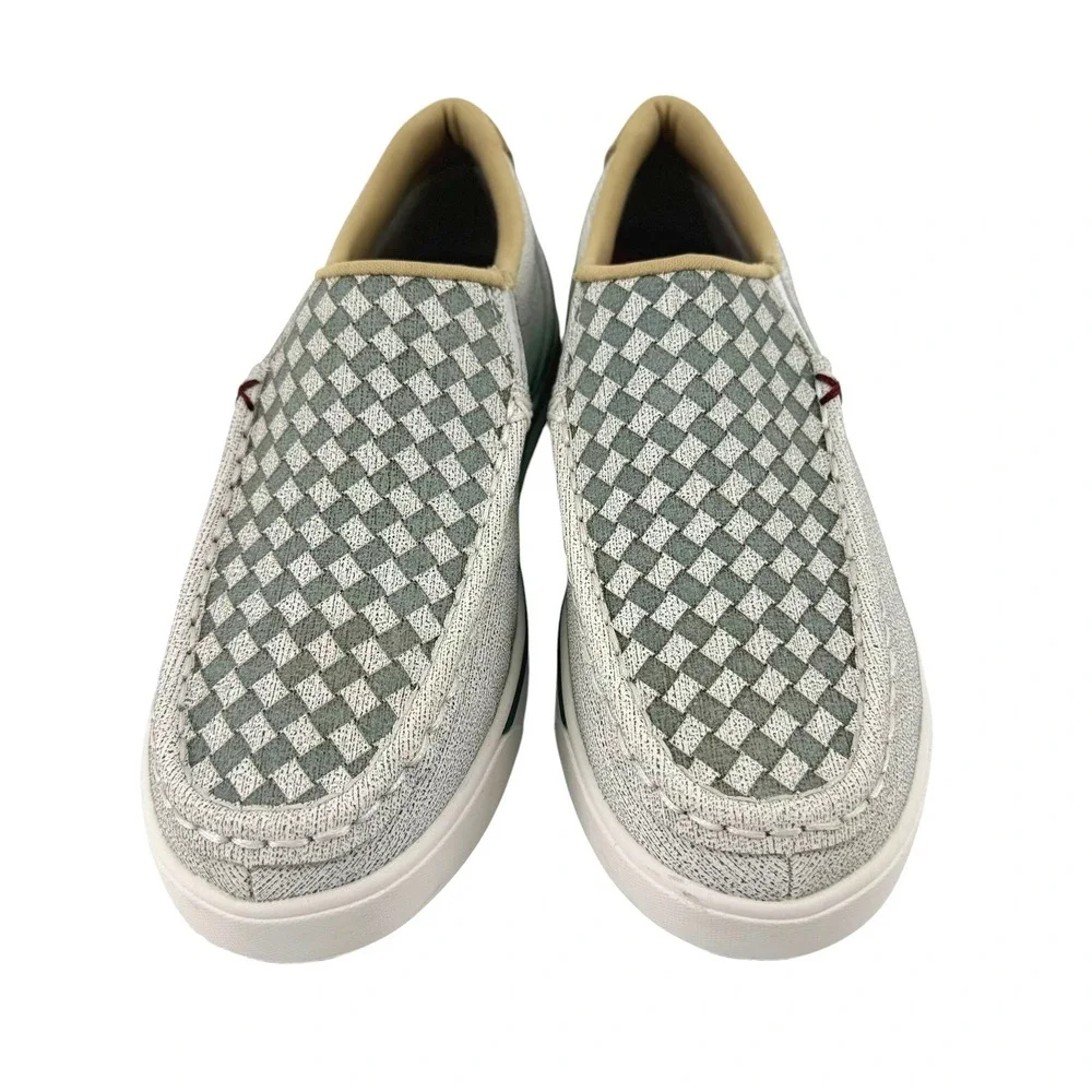 Twisted X Youth Sz 3 Kicks Gry Woven Checkerboard Leather Slip On Shoes YCA0022